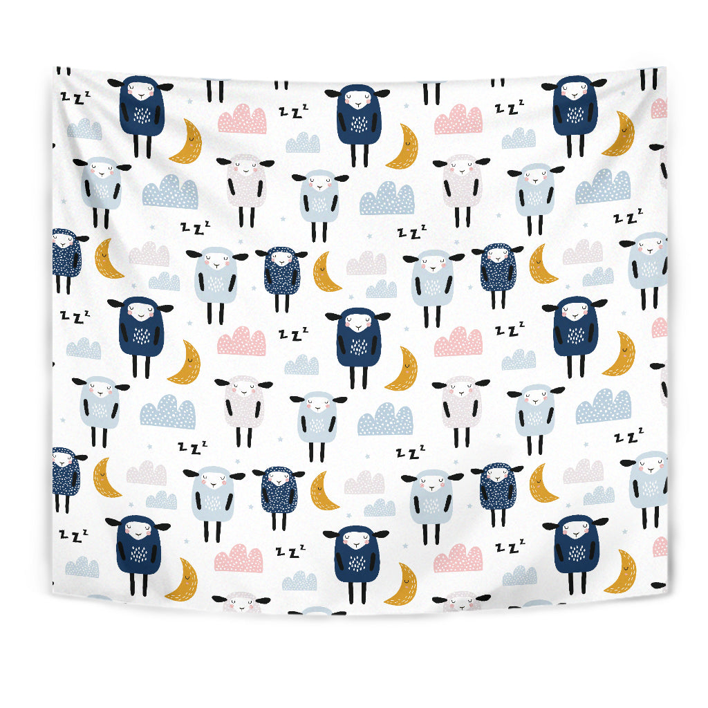 Cute Sleeping Sheep Moon Cloud Pattern Wall Tapestry