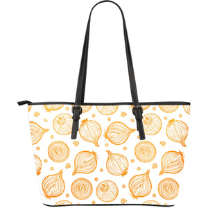 Hand Drawn Onion Pattern Large Leather Tote Bag