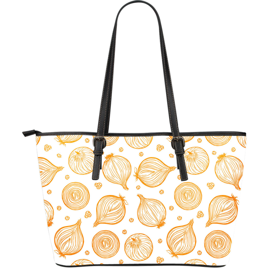 Hand Drawn Onion Pattern Large Leather Tote Bag