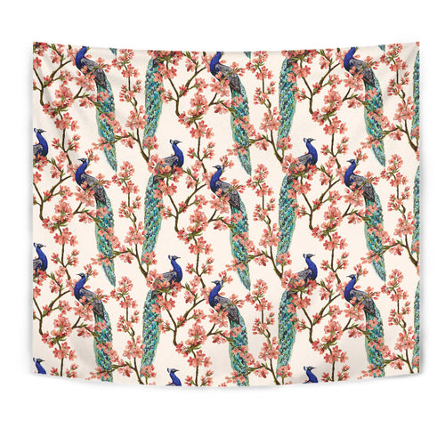 Peacock Tropical Flower Pattern Wall Tapestry
