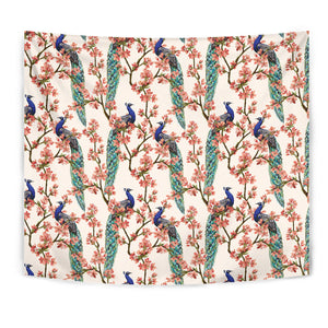 Peacock Tropical Flower Pattern Wall Tapestry