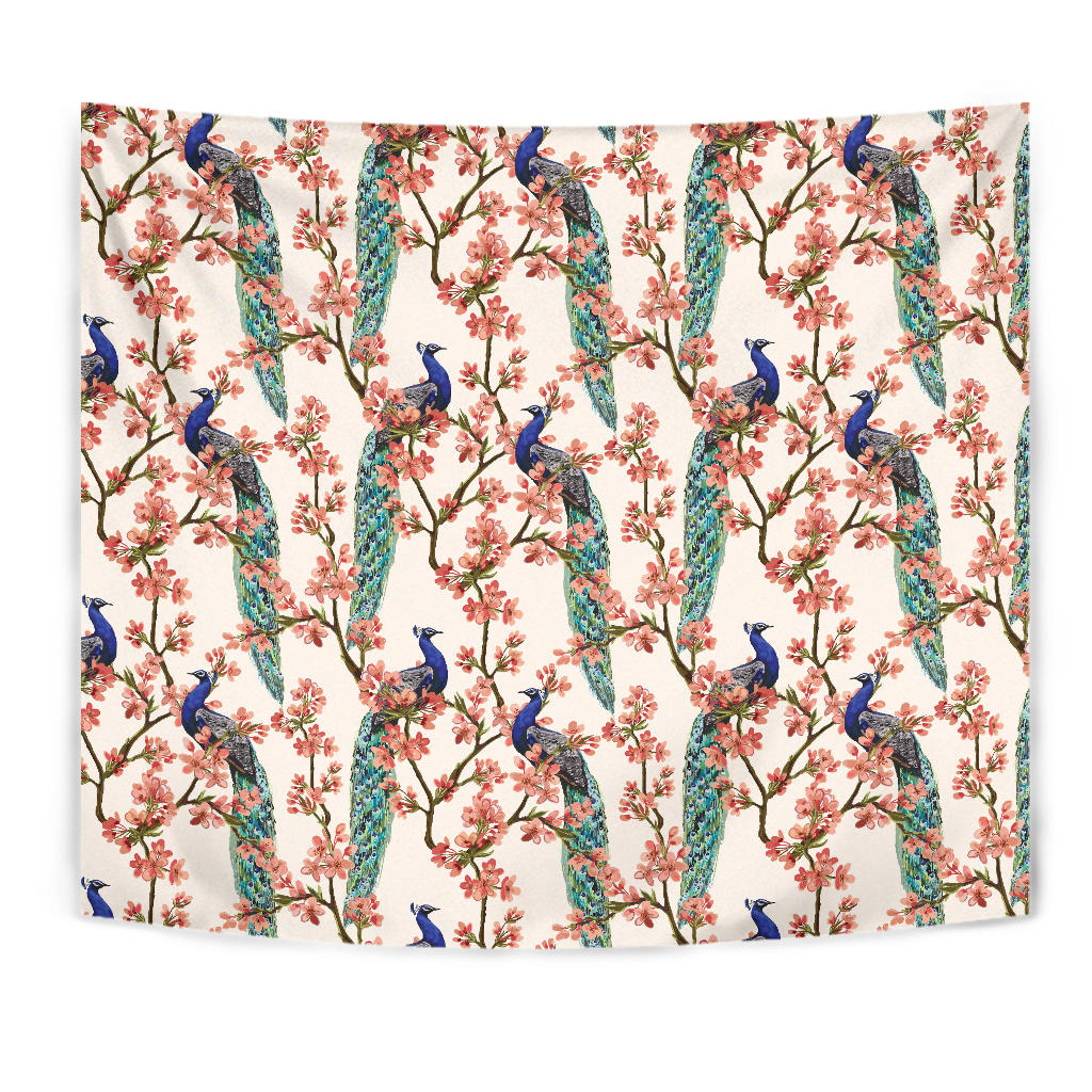Peacock Tropical Flower Pattern Wall Tapestry