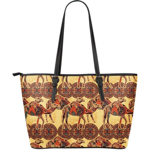Camel Polynesian Tribal Design Pattern Large Leather Tote Bag