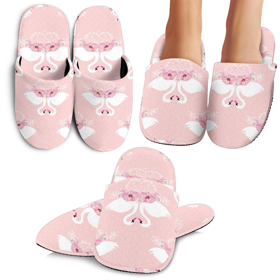 White Swan And Flower Love Pattern Slippers