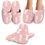 Cute White Rabbit Flower Pink Background Slippers