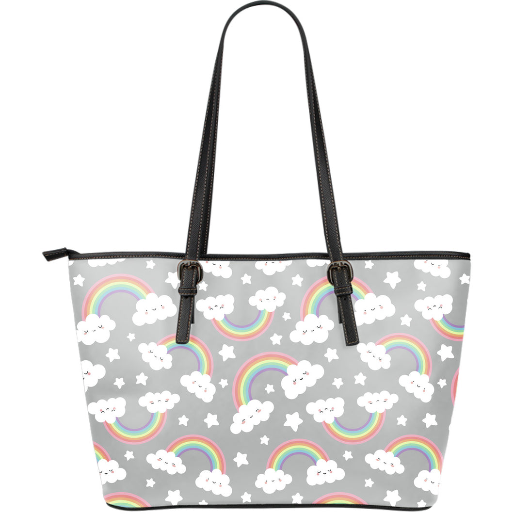 Cute Rainbow Clound Star Pattern Large Leather Tote Bag