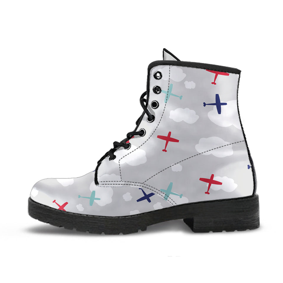 Airplane Cloud Grey Background Leather Boots