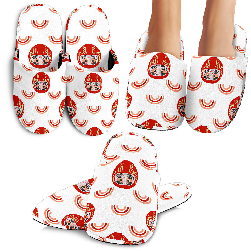 Daruma Japanese Wooden Doll Design Pattern Slippers