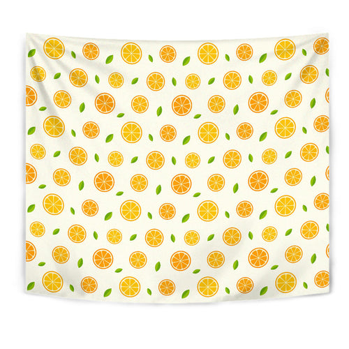 Oranges Leaves Pattern Wall Tapestry
