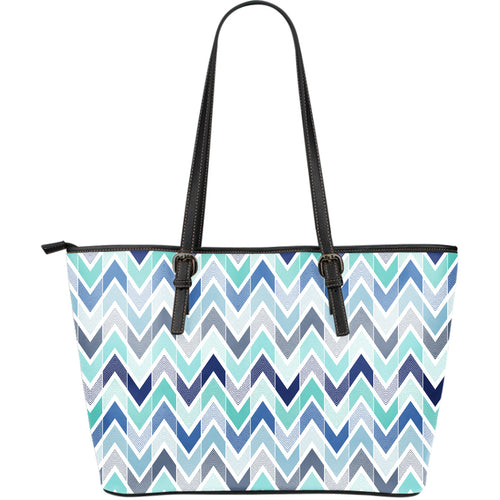 Zigzag  Chevron Blue Pattern Large Leather Tote Bag