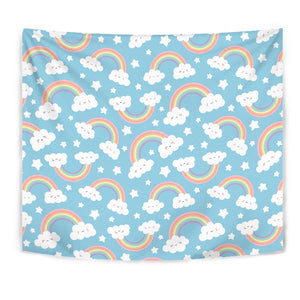 Cute Rainbow Clound Star Pattern Blue Background Wall Tapestry