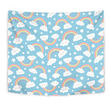 Cute Rainbow Clound Star Pattern Blue Background Wall Tapestry