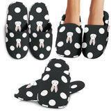 Cute White Rabbit Polka Dots Black Background Slippers