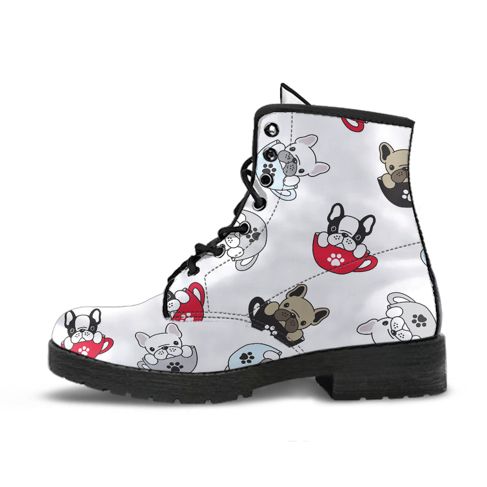 French Bulldog Cup Paw Pattern Leather Boots