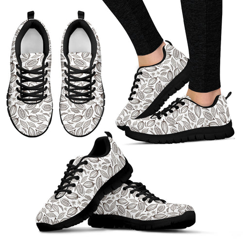 Cocoa Beans Leaves Pattern Women'S Sneaker Shoes