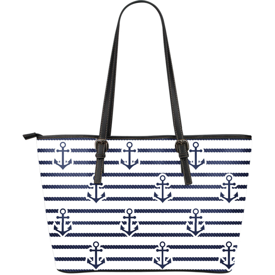 Anchor Rope Nautical  Pattern Large Leather Tote Bag