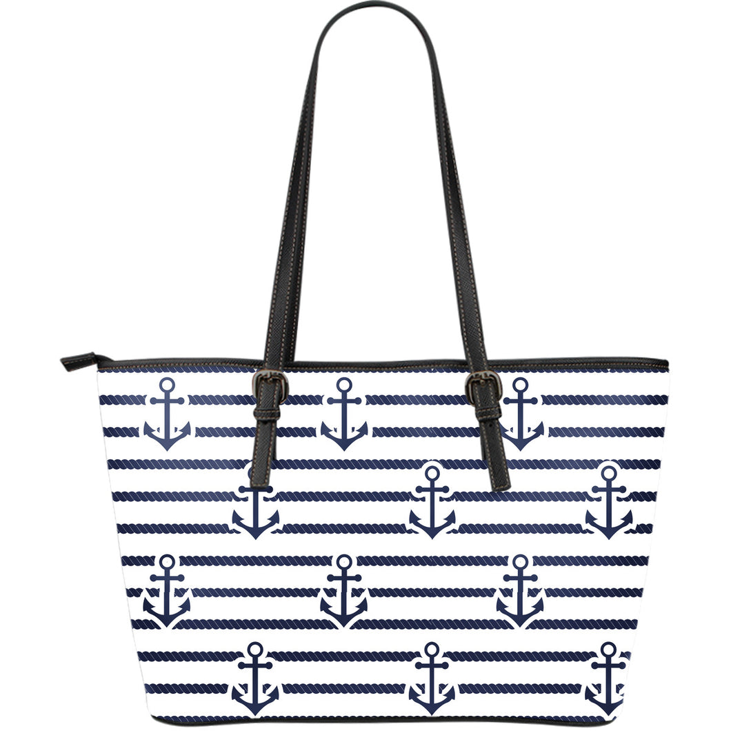 Anchor Rope Nautical  Pattern Large Leather Tote Bag