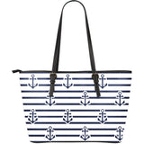 Anchor Rope Nautical  Pattern Large Leather Tote Bag