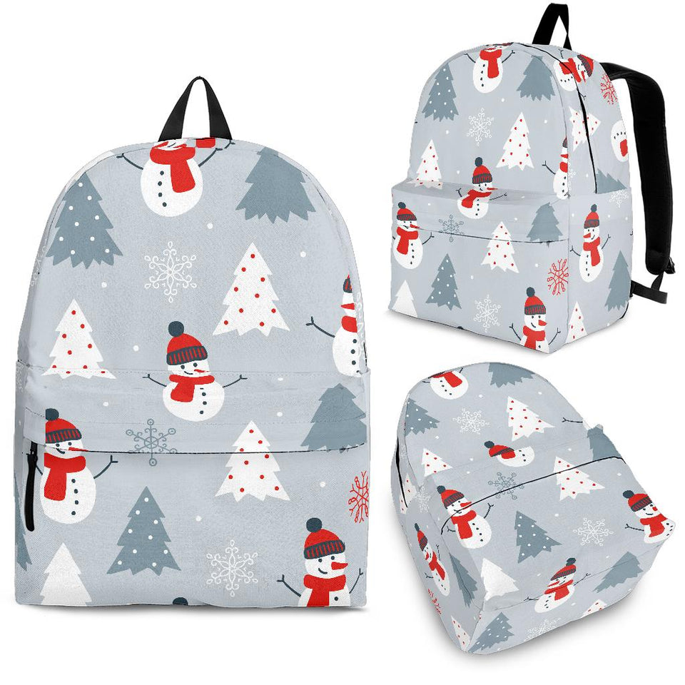 Snowman Christmas  Tree Snow Gray Background Backpack