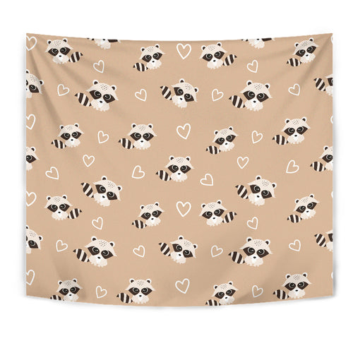 Cute Raccoon Heart Pattern Wall Tapestry