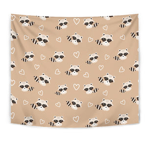 Cute Raccoon Heart Pattern Wall Tapestry