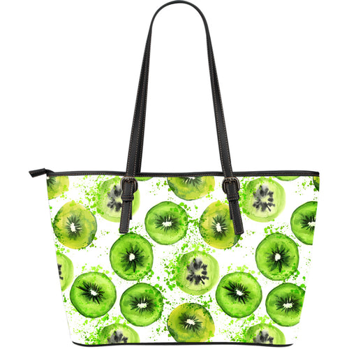 Watercolor Kiwi Pattern Large Leather Tote Bag