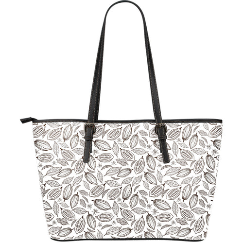 Cocoa Beans Leaves Pattern Large Leather Tote Bag