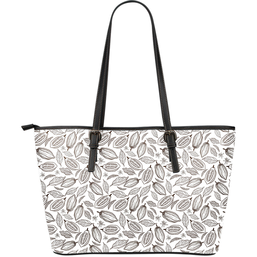 Cocoa Beans Leaves Pattern Large Leather Tote Bag