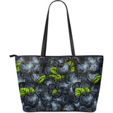 Blueberry Pattern Large Leather Tote Bag