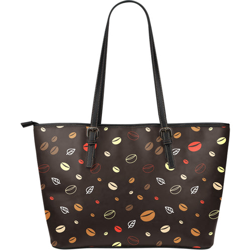 Coffee Bean Leave Pattern Large Leather Tote Bag