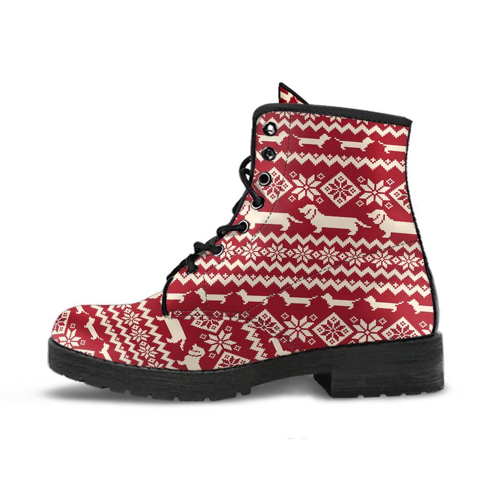 Dachshund Nordic Pattern Leather Boots