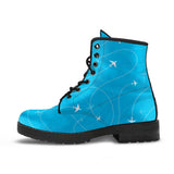 Airplane Destinations Blue Background Leather Boots
