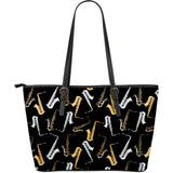 Saxophone Design Pattern Large Leather Tote Bag