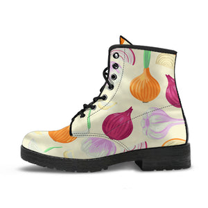 Onion Garlic White Red Pattern Leather Boots