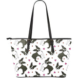Boston Terrier Dog Hearts Vector Pattern Large Leather Tote Bag