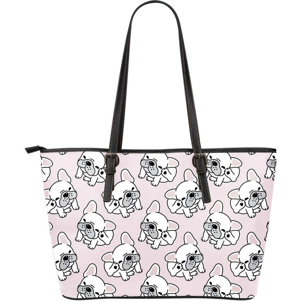 Cute French Bulldog Pattern Large Leather Tote Bag