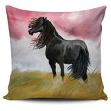 Black Horse In The Wind Pillow Cover