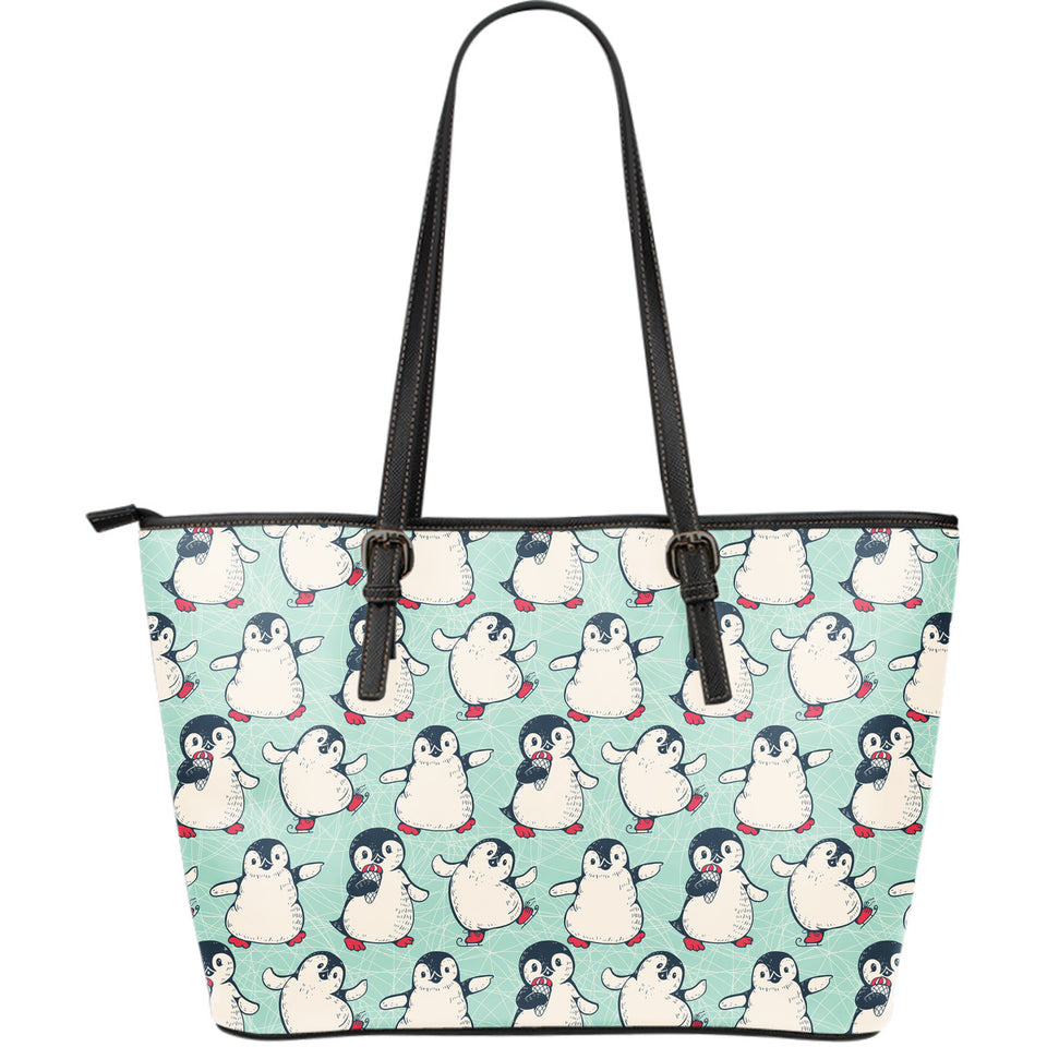 Cute Penguin Pattern Large Leather Tote Bag