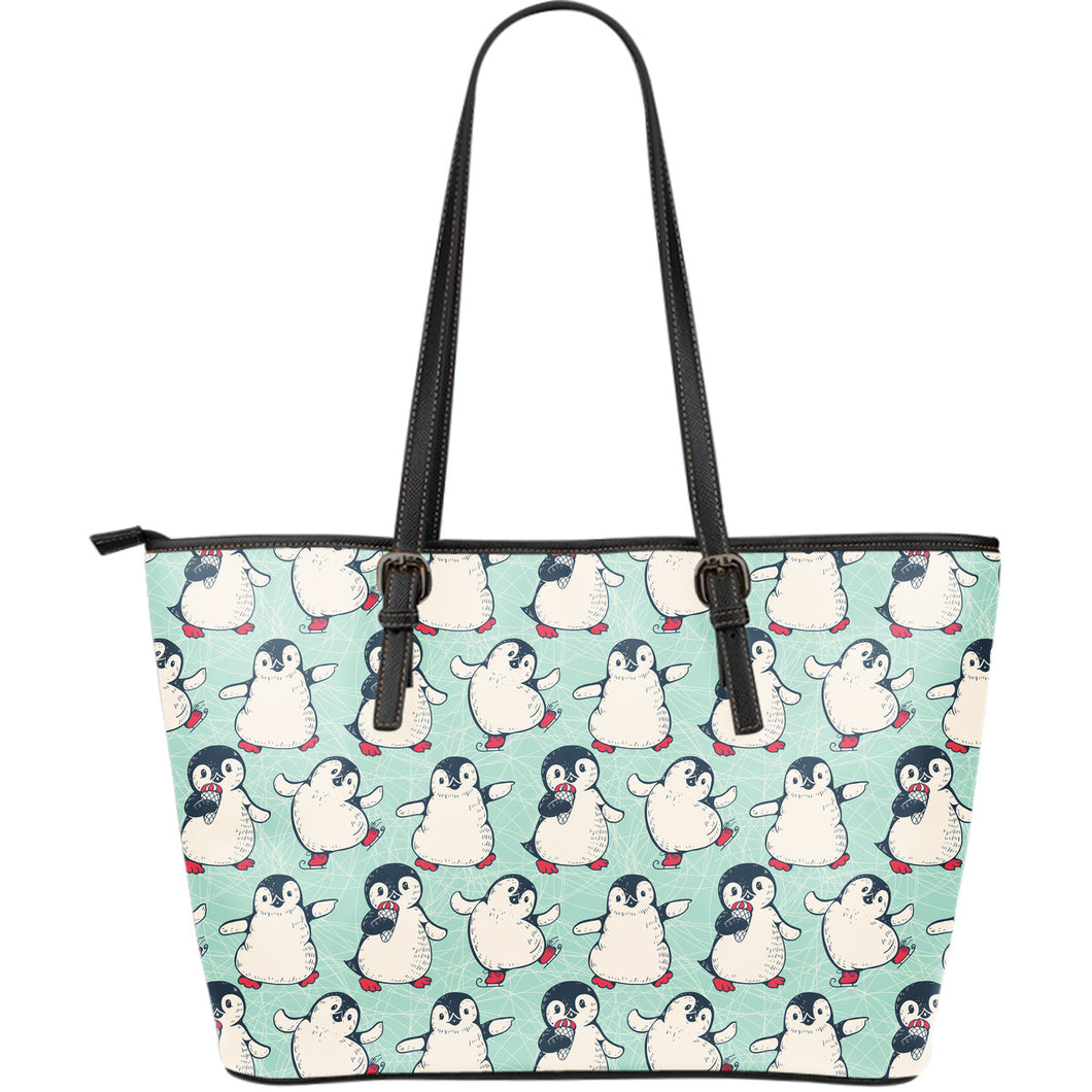 Cute Penguin Pattern Large Leather Tote Bag