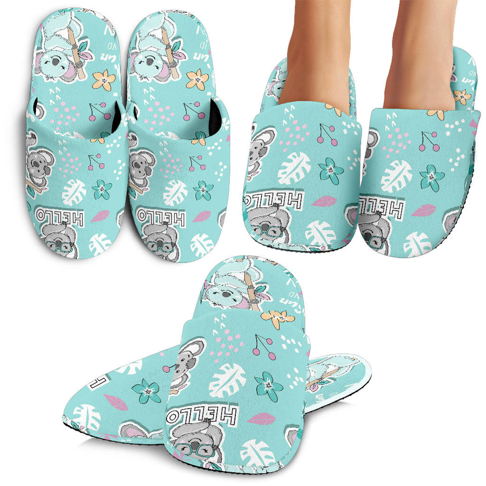 Cute Koalas Blue Background Pattern Slippers