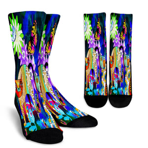 Abstract Cat Crew Socks