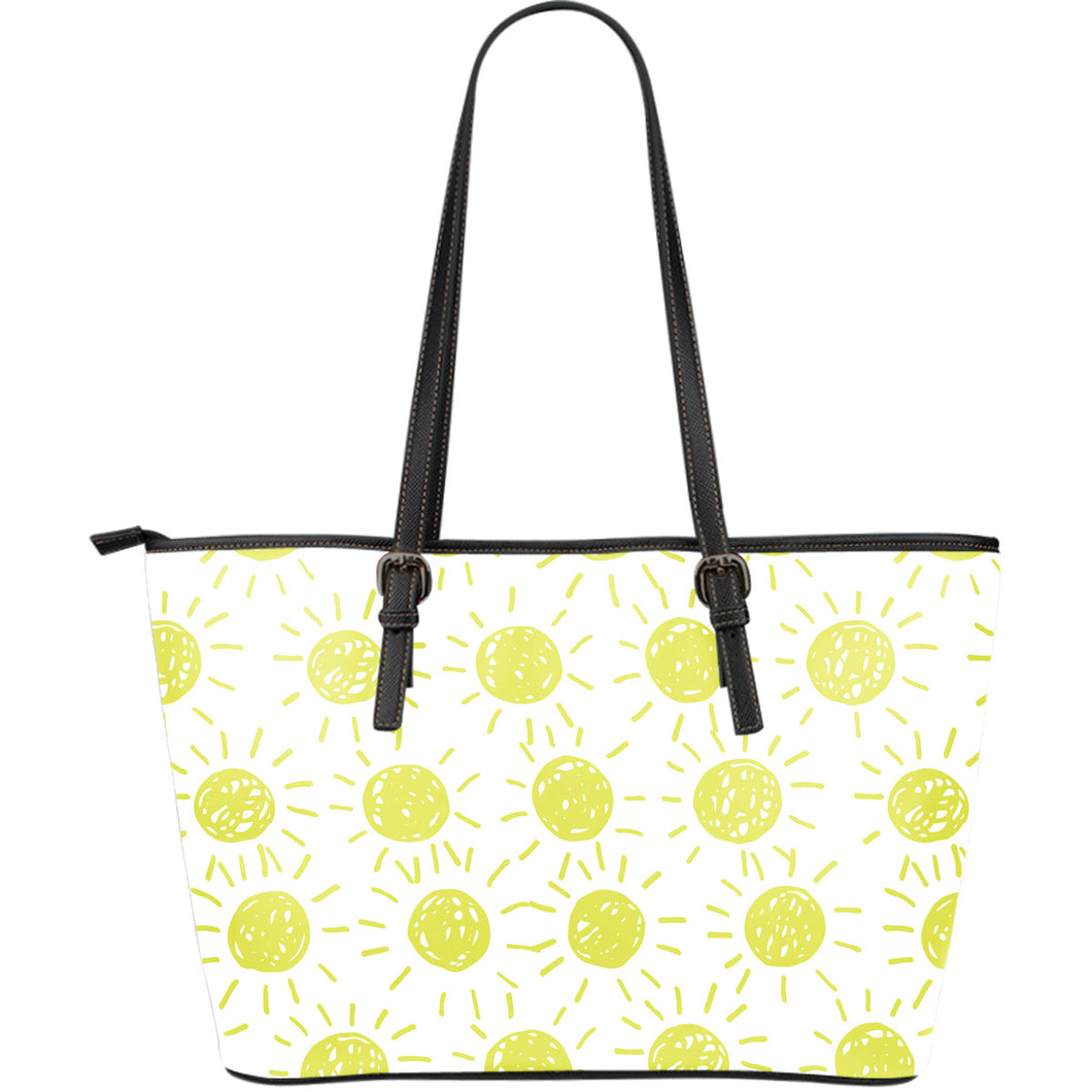 Hand Drawn Sun Pattern Large Leather Tote Bag