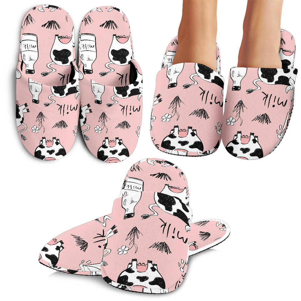 Cows Milk Product Pink Background Slippers