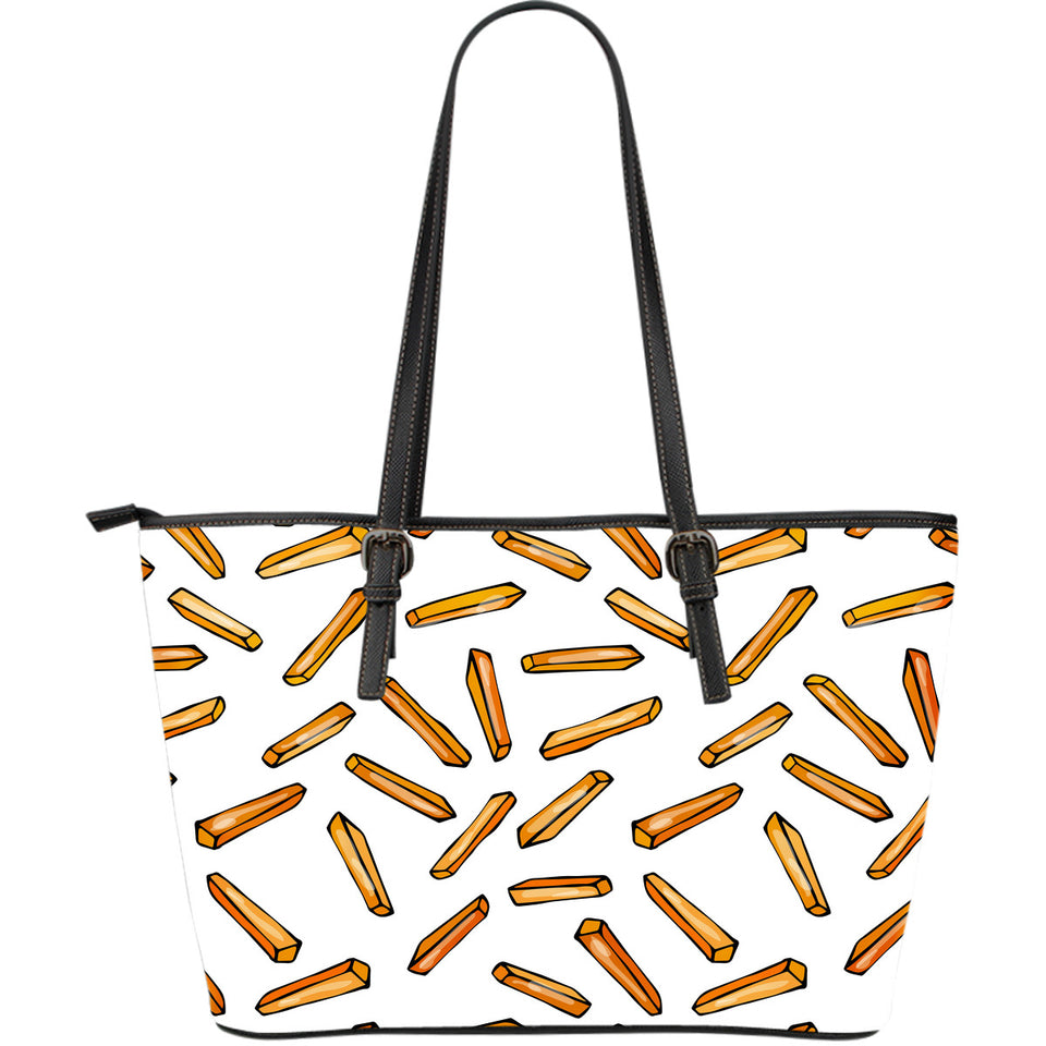 French Fries Potato Pattern Large Leather Tote Bag