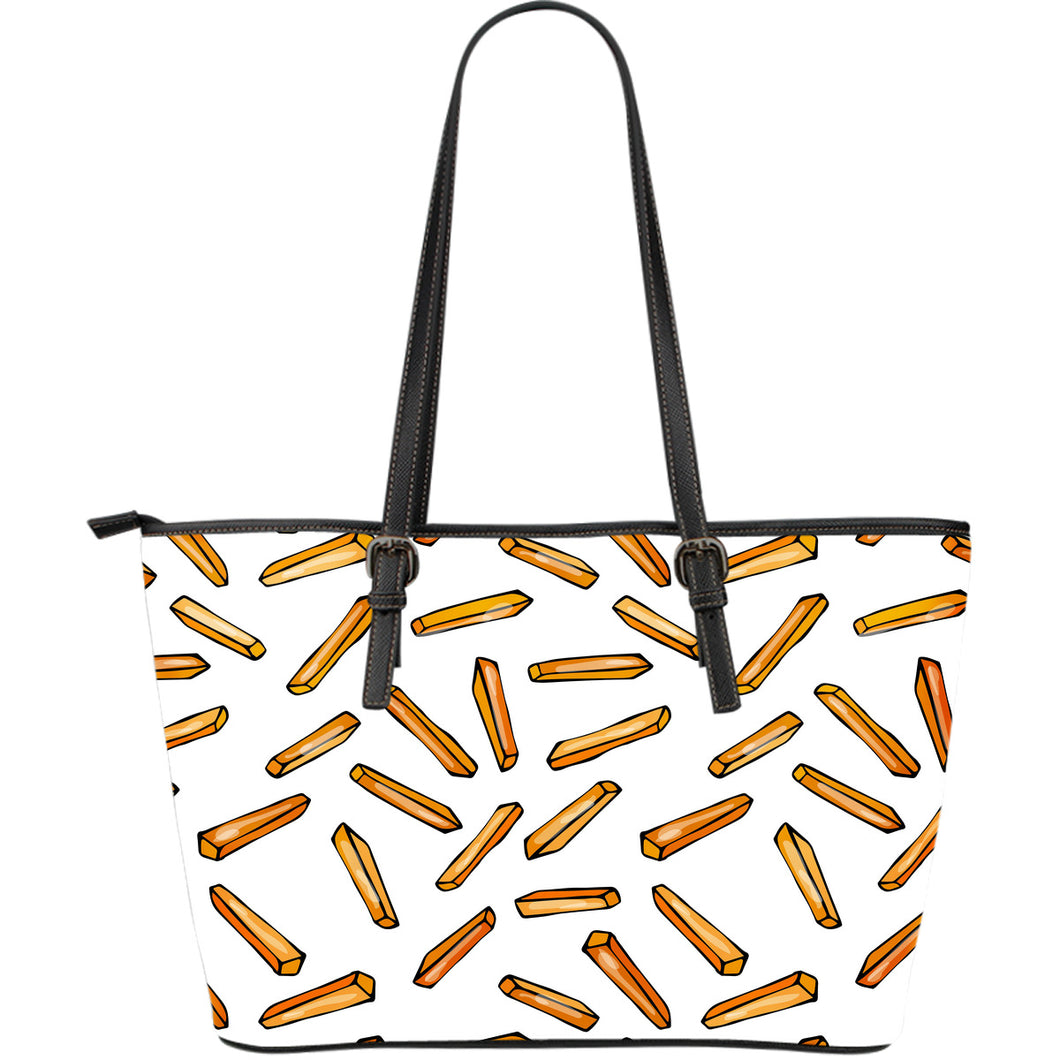 French Fries Potato Pattern Large Leather Tote Bag