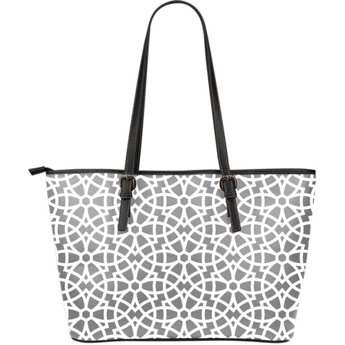 Arabic Gray Pattern Large Leather Tote Bag