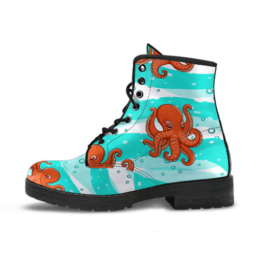 Octopuses Sea Wave Background Leather Boots