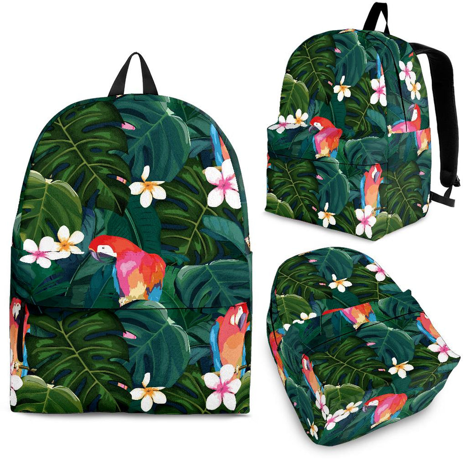 Parrot Palm Tree Leaves Flower Hibiscus Pattern Backpack