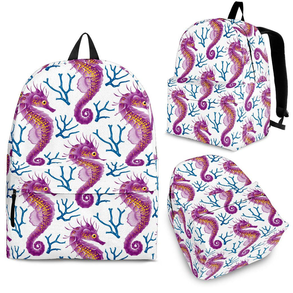 Purple Seahorse Blue Coral Pattern Backpack
