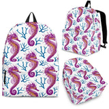 Purple Seahorse Blue Coral Pattern Backpack